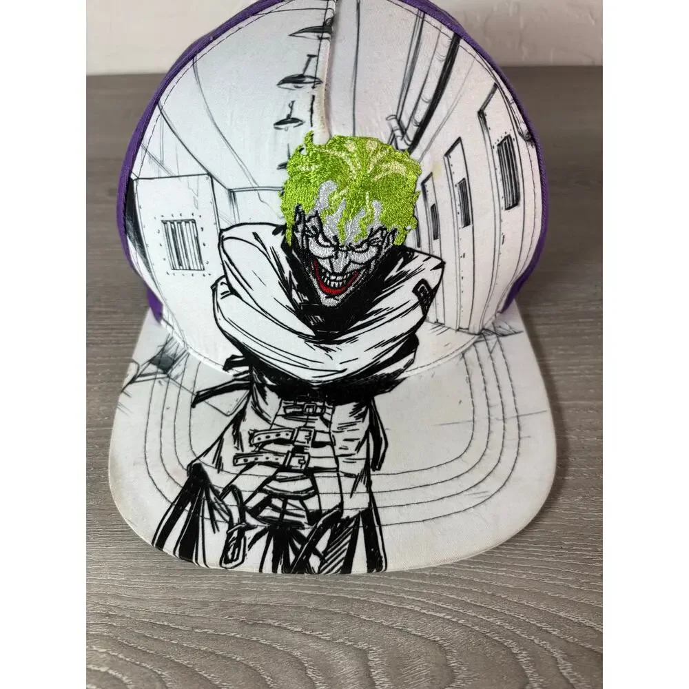 Vintage Six Flags DC‎ Comics The Joker Snapback Hat Purple Green Embroidered Cap